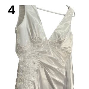 MAGGIE SOTTERO White Wedding Dress Size 4 V Plunge Hidden Bustle Beads Pearls